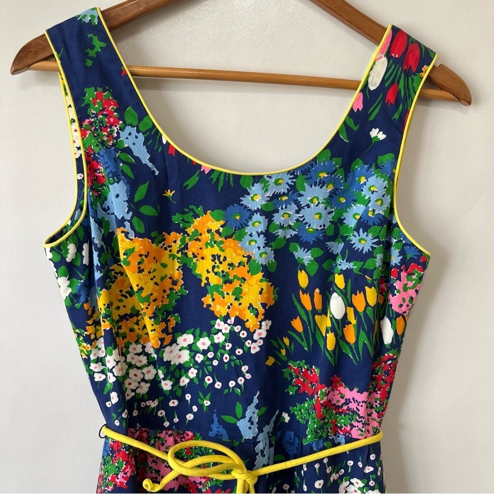 Vintage Meadowbank Blue Yellow Floral Summer Garden Dress - Picture 2 of 12